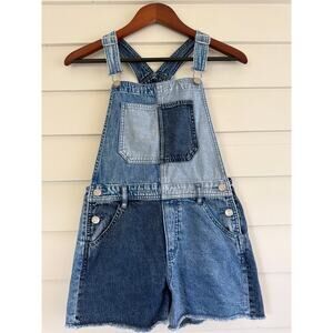 Gap Kids Patchwork Denim Shortie Overalls Shortalls XL 12 13 yrs Americana Boho